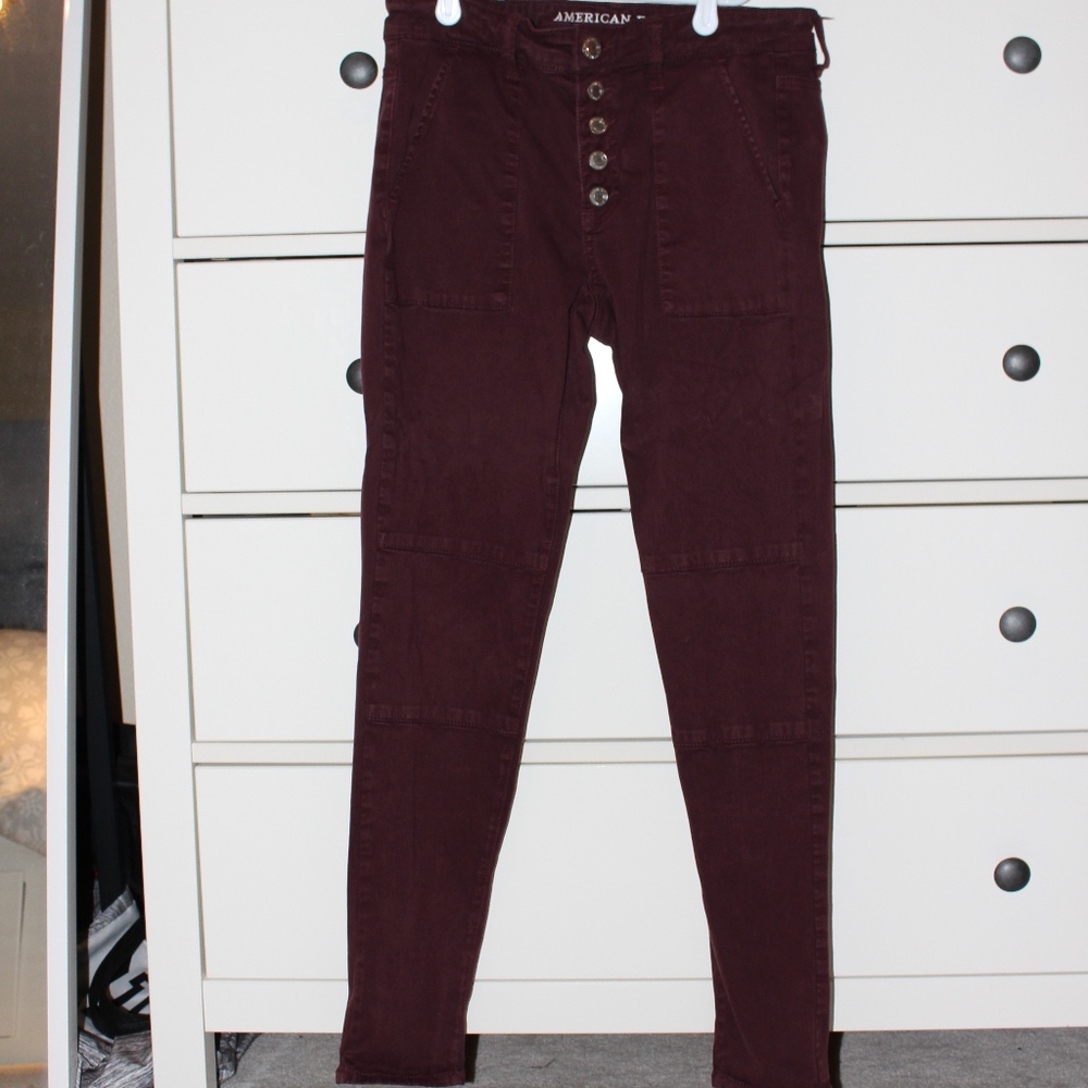 American Eagle Burgundy Cargo Jeggings